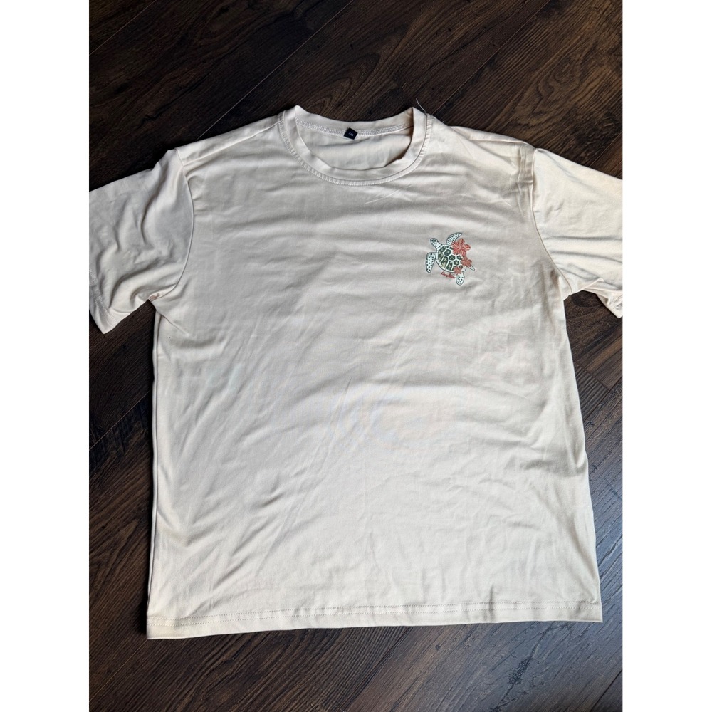 Shein Kids Sea Turtle Hibiscus Graphic T-Shirt Cream Beige Size 12Y 0115